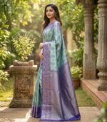 Wedding Pure Silk Saree (Green Spring Rain) - Image 2