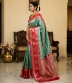 Wedding Pure Silk Saree (Grey Teal) - Image 2