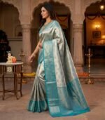Wedding Pure Silk Saree (Heathered Grey) - Image 2