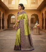 Wedding Pure Silk Saree (Khaki) - Image 2