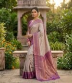 Wedding Pure Silk Saree (Light Taupe) - Image 2