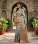 Wedding Pure Silk Saree (Metallic Silver) - Image 2