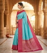 Wedding Pure Silk Saree (Northern Lights Blue) - Image 2