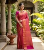 Wedding Pure Silk Saree (Red Brown) - Image 2