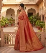 Wedding Pure Silk Saree (Red Brown) - Image 2