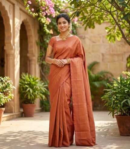 Wedding Pure Silk Saree (Peach Brown)