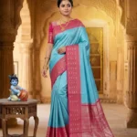 Wedding Pure Silk Saree (Anandha blue - Hot Pink)