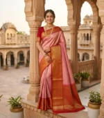 Wedding Pure Silk Saree (Blush Pink - Red)