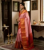 Wedding Pure Silk Saree (Blush Pink - Red) - Image 2