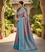 Wedding Pure Silk Saree (Brownish Pink - Anandha Blue) - Image 2
