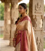 Wedding Pure Silk Saree (Cream - Hot Pink) - Image 2