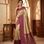 Wedding Pure Silk Saree (Cream - Purple)