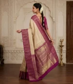 Wedding Pure Silk Saree (Cream - Purple) - Image 2