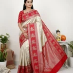 Wedding Pure Silk Saree (Cream - Red)