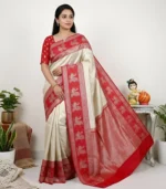 Wedding Pure Silk Saree (Cream - Red)