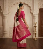 Wedding Pure Silk Saree (Cream - Rose) - Image 2