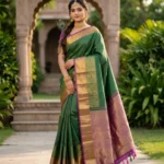 Wedding Pure Silk Saree (Dark Green - Magenta Pink)