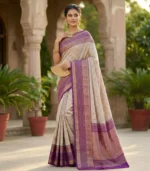 Wedding Pure Silk Saree (Grey - Violet) - Image 2