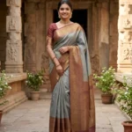Wedding Pure Silk Saree (Moonlight Silver- Rosey Brown)