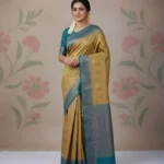 Wedding Pure Silk Saree (Mustard Yellow - Turquois Blue)