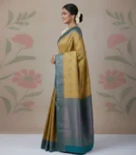 Wedding Pure Silk Saree (Mustard Yellow - Turquois Blue) - Image 2