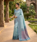 Wedding Pure Silk Saree (Ocean Blue - Violet) - Image 2