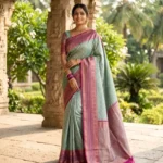 Wedding Pure Silk Saree (Ocean Green - Rani Pink)