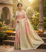 Wedding Pure Silk Saree (Pale Pink - Cream) - Image 2