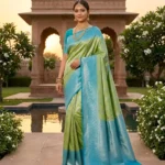 Wedding Pure Silk Saree (Parrot Green - Anandha Blue)