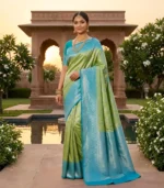 Wedding Pure Silk Saree (Parrot Green - Anandha Blue)