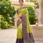 Wedding Pure Silk Saree (Parrot Green - Deep Purple)