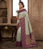 Wedding Pure Silk Saree (Pastel Green - Deep Purple)