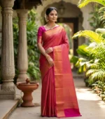 Wedding Pure Silk Saree (Pastel Pink- Hot Pink) - Image 2