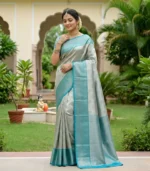 Wedding Pure Silk Saree (Silver - Anandha Blue) - Image 2