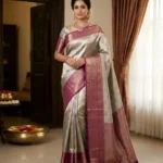 Wedding Pure Silk Saree (Silver Green - Magenta Pink)