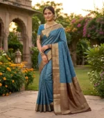 Wedding Pure Silk Saree (T-Blue -brown)