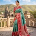 Wedding Pure Silk Saree (Teal Green - Red)