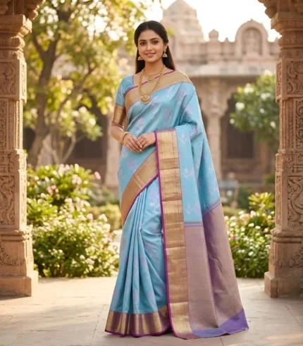 Wedding Pure Silk Saree (Turquoise blue- Magenta)